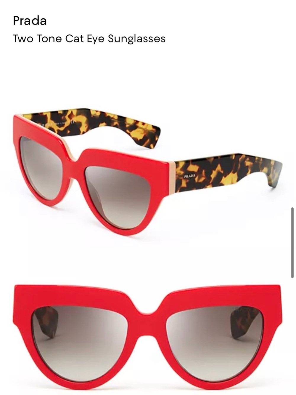 Prada Red Frame with Tortoiseshell Arms Cat Eye Sunglasses
